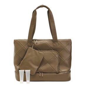 MAX STUDIO Dark Taupe 21in Large Diamond Lamby Quilted Duffel